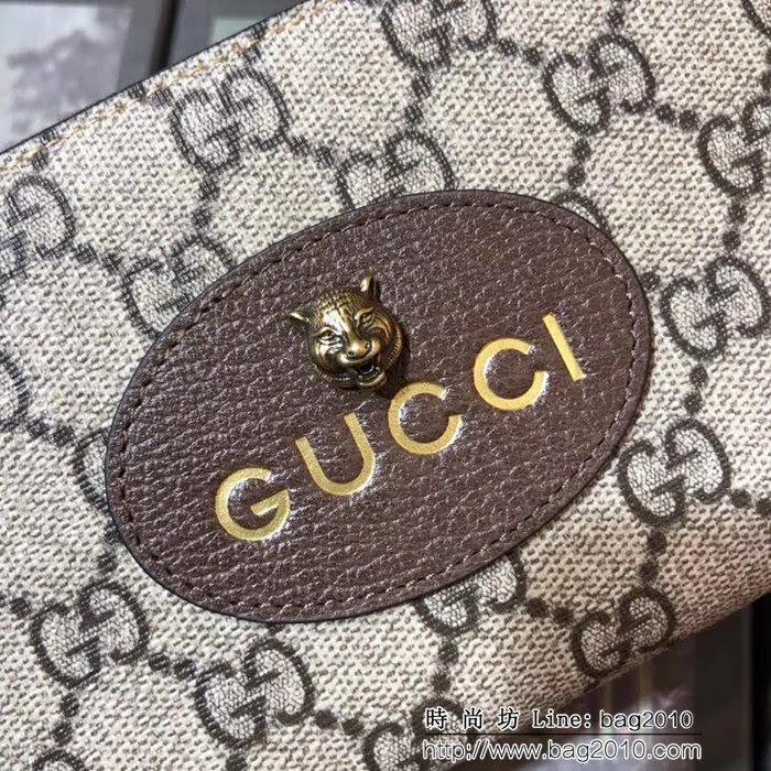 GUCCI古馳 原單 虎頭五金燙泊LOGO 單拉鏈男士長皮夾 473953 小虎頭PVC WTG2045